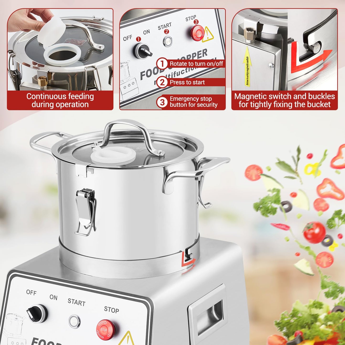 16 QT Commercial Food Processor, 1400W Stainless Steel Electric Food and Vegetable Processors, Easy Operation Chopper Meat Grinder Machine with Blade, Gloves, Brush, for Commercial Kitchen Restaurant