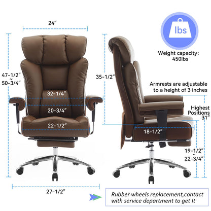 Efomao Big and Tall Office Chair 400lbs - Heavy Duty Executive Desk Chair with Foot Rest & 23" Wide Seat - High Back Ergonomic Leather Computer Chair for Heavy People, Home Office, Brown