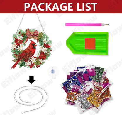 Eiflow Christmas Diamond Art Hanging Kit for Adult, DIY Acrylic Diamonds Painting Ornament Double Sided Pendant Board Kit(Cardinal Bird)