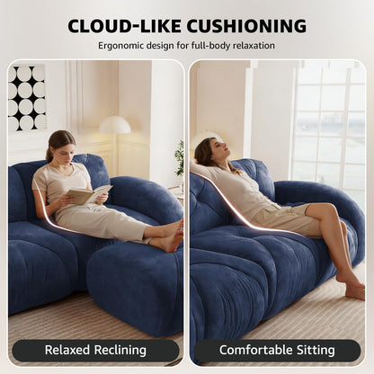 Blue L-Shaped Sectional Couches for Living Room, Velvet Fabric Boneless Couch, No Assembly Cloud Modular Sectional Sofa with 1 Ottoman, Foam Couch Compressed Sofa Set for Apartment, Sofas para Sala