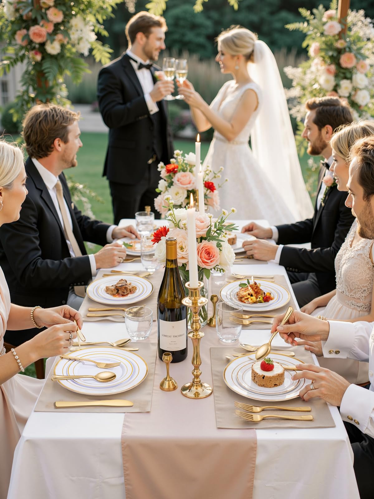 WDF 120 pieces Gold Disposable Plastic Plates - White and Gold Plates Include 10.25" Dinner Plate & 7.5" Salad Plate for Mother's Day Party Baby Shower Wedding Spring