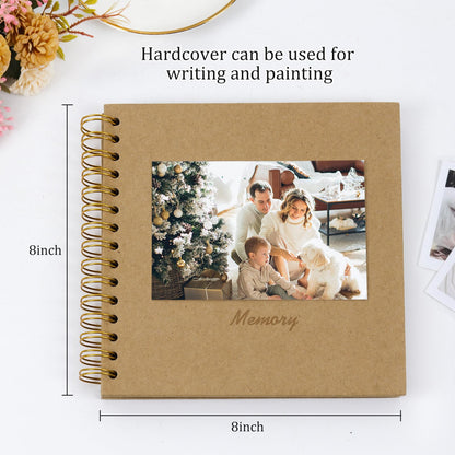 RECUTMS 8 x 8 Inch Small DIY Scrapbook Photo Album, 60 Pages Hardcover Craft Paper Photo Album for Memory Book, Anniversary, Valentines Day Gifts (Brown)