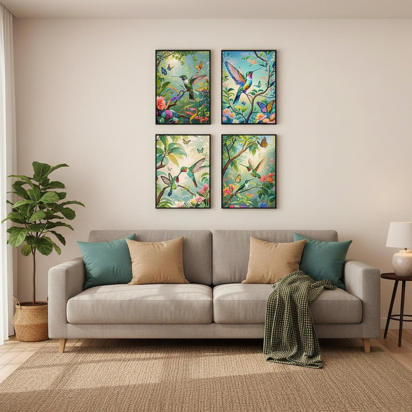 NUFTVI 6 Pack Hummingbird Diamond Art Kits for Adults, Birds Round Full Drill Diamond Painting Kits for Beginners, DIY Home Wall Decoration 12x16 Inches
