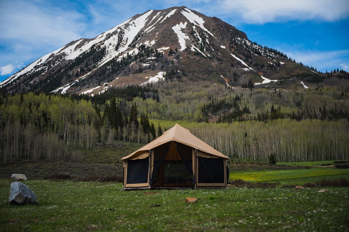 WHITEDUCK Altimus Canvas Tent with Stove Jack, Waterproof, 4 Season Luxury Camping and Glamping Tent Outdoor (18', Water Repellent, Sandstone Beige)