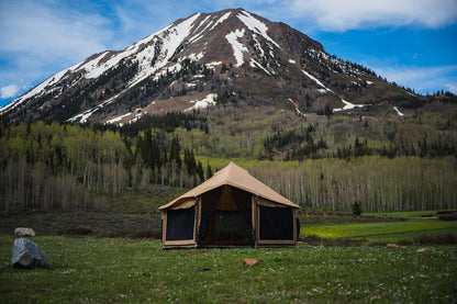 WHITEDUCK Altimus Canvas Tent with Stove Jack, Waterproof, 4 Season Luxury Camping and Glamping Tent Outdoor (18', Water Repellent, Sandstone Beige)