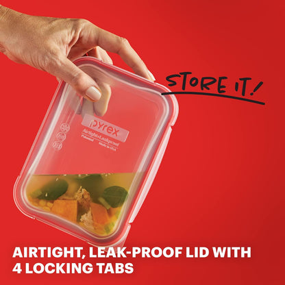 Pyrex Freshlock Glass Food Storage Container, Airtight & Leakproof Locking Lids, 8 Cup