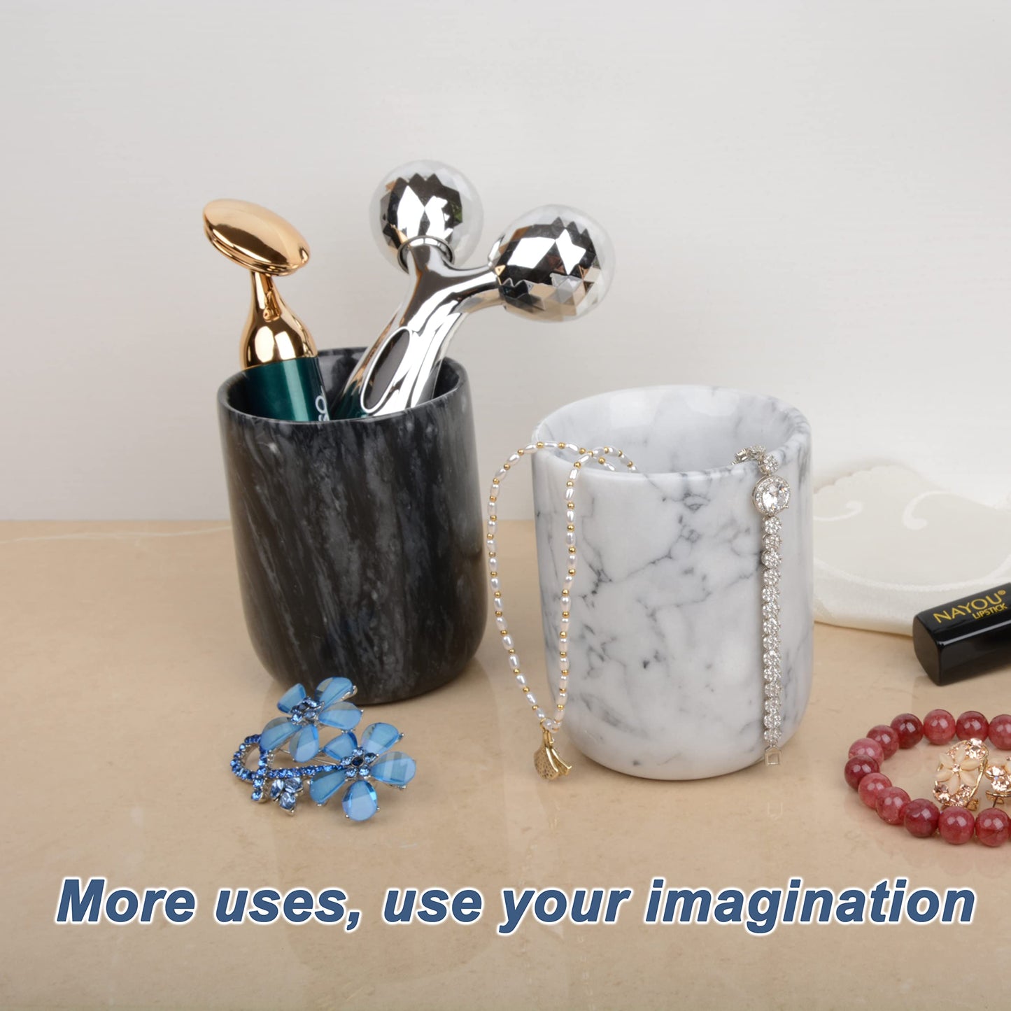 Toothbrush Holder,Handmade Marble Toothbrush Cup,Stone Toothbrush Organizer for Pen Holder,Makeup Brush Cup,Razor Holder,SPA Collection Tumbler First Choice for Home and Hotel(Black)