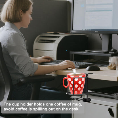2-in-1 Desk Cup Holder with Headphone Hanger,Anti-Spill Table Water Bottle Holder,Clamp On Table Metal Drinking Holder,Compatible with Universal Cups/Bottles/Mugs/Cans/Tumblers/Thermoses/Glass,1Pack