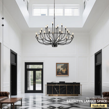 FookChak 24 Light Black Chandelier 51'' Large Candle Chandeliers for High Ceiling Foyer Modern Farmhouse Chandelier Light Fixture for Large Living Room Dining Room Stairs Entry Restaurant Hotel