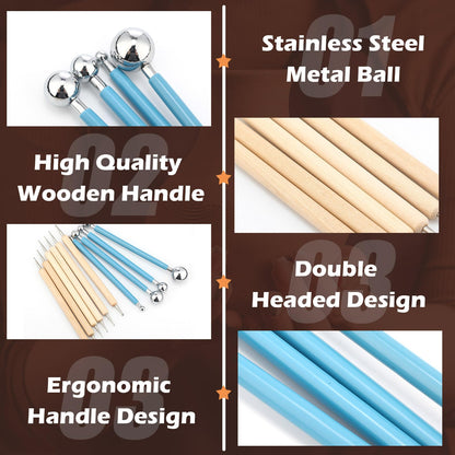 Teenyyou 6 Sets Dot Painting Tools 60 Pcs Clay Pottery Modeling Metal Embossing Tools Ceramic Clay Dotting Supplies for Painting Mandalas Pottery Art Rock