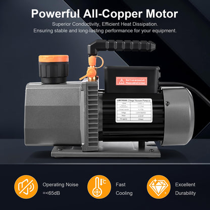 LMYYGOO 5 CFM 2-Stage HVAC Vacuum Pump, 1/2 HP Sparkless Motor, Deep Vacuum Pump for R32 R1234yf R410a R134a, Automotive AC & Mini Split Refrigeration System Evacuation