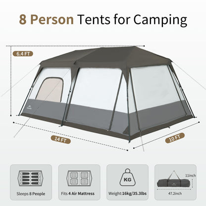 Naturehike Cape 6 Person 8 Person Camping Tent, 60S Easy Setup Instant Tent Pop up Tent, Waterproof Large Tall 6/8 Person Tents for Camping, Car Camping