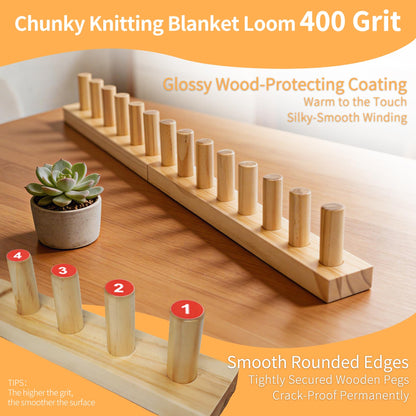 𝙉𝙚𝙬 60" Chunky Yarn Loom, Adjustable Looms for Chunky Blankets, Premium Wood with Tool-Free Assembly, Beginner Friendly Hand Knitting Kit for DIY Blankets and Thoughtful Gift Making