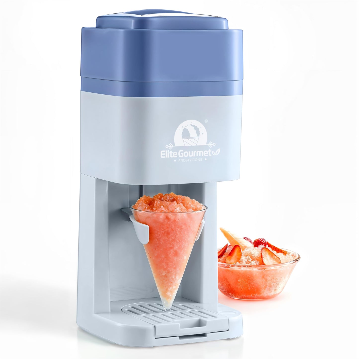 Elite Gourmet Snow Cone & Shaved Ice Maker, ESI2215P, Refreshing Slushies, Margaritas, Boba Drinks, Snow Cone & Holder and Ice Mold, Use Cubed & Bagged Ice, Stainless Steel Shaving Blade, Periwinkle