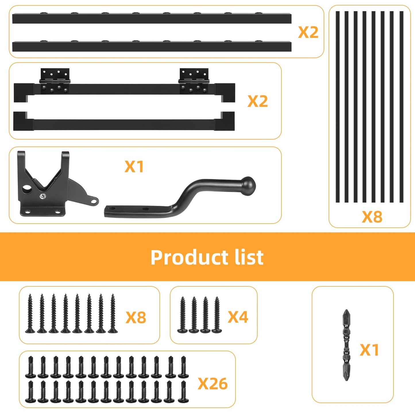 Deck Gate Outoor, 36″ Black Heavy Duty Steel Anti-Rust Fence Door with Adjustable Width (Up to 48"), Easy Installation Metal Gate for Residential, Yard, Patio, with Hinges and Latch
