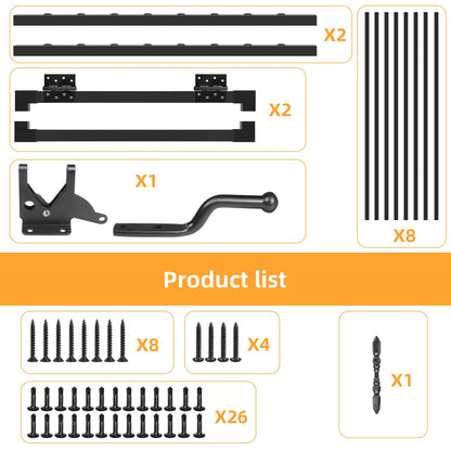 Deck Gate Outoor, 36″ Black Heavy Duty Steel Anti-Rust Fence Door with Adjustable Width (Up to 48"), Easy Installation Metal Gate for Residential, Yard, Patio, with Hinges and Latch