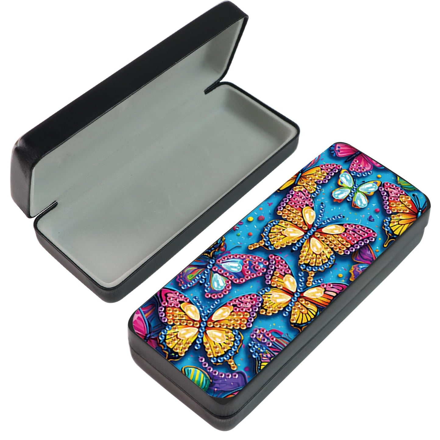 MVVMTOP Diamond Painting Eye Glass Case, DIY Butterfly Diamond Art Glasses Storage Box Sunglass Case for Adults Handmade for Art Craft Gift Travel Sunglass Eyeglasses