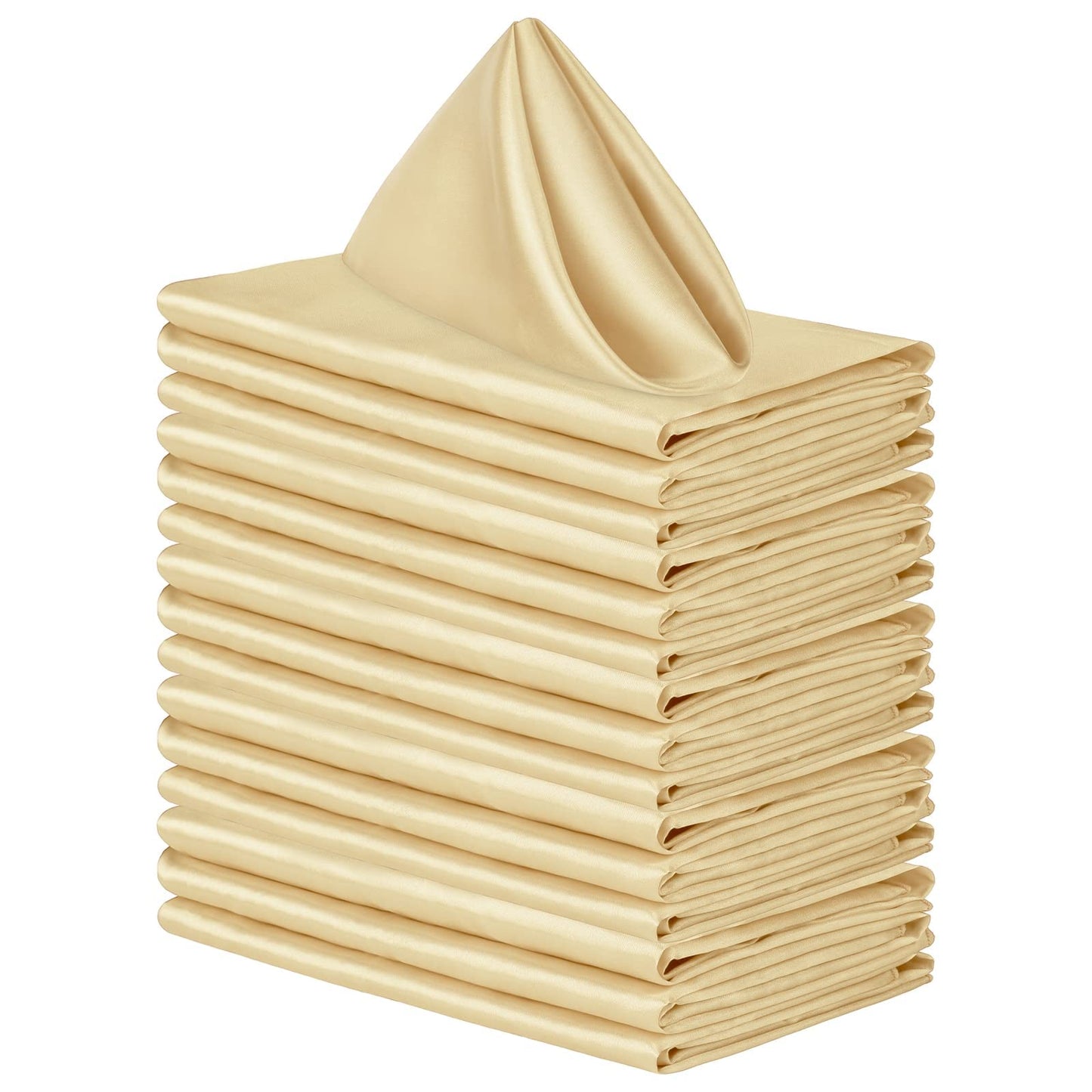 Aneco 16 Pack Square Satin Napkin Bright Silk Table Napkin Soft Smooth Fabric Table Napkin for Wedding Banquet Party Decoration, Champagne, 17 x 17 Inch
