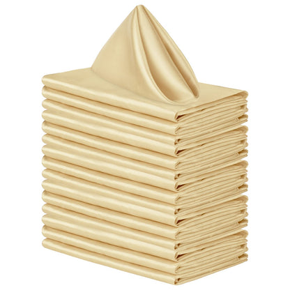 Aneco 16 Pack Square Satin Napkin Bright Silk Table Napkin Soft Smooth Fabric Table Napkin for Wedding Banquet Party Decoration, Champagne, 17 x 17 Inch