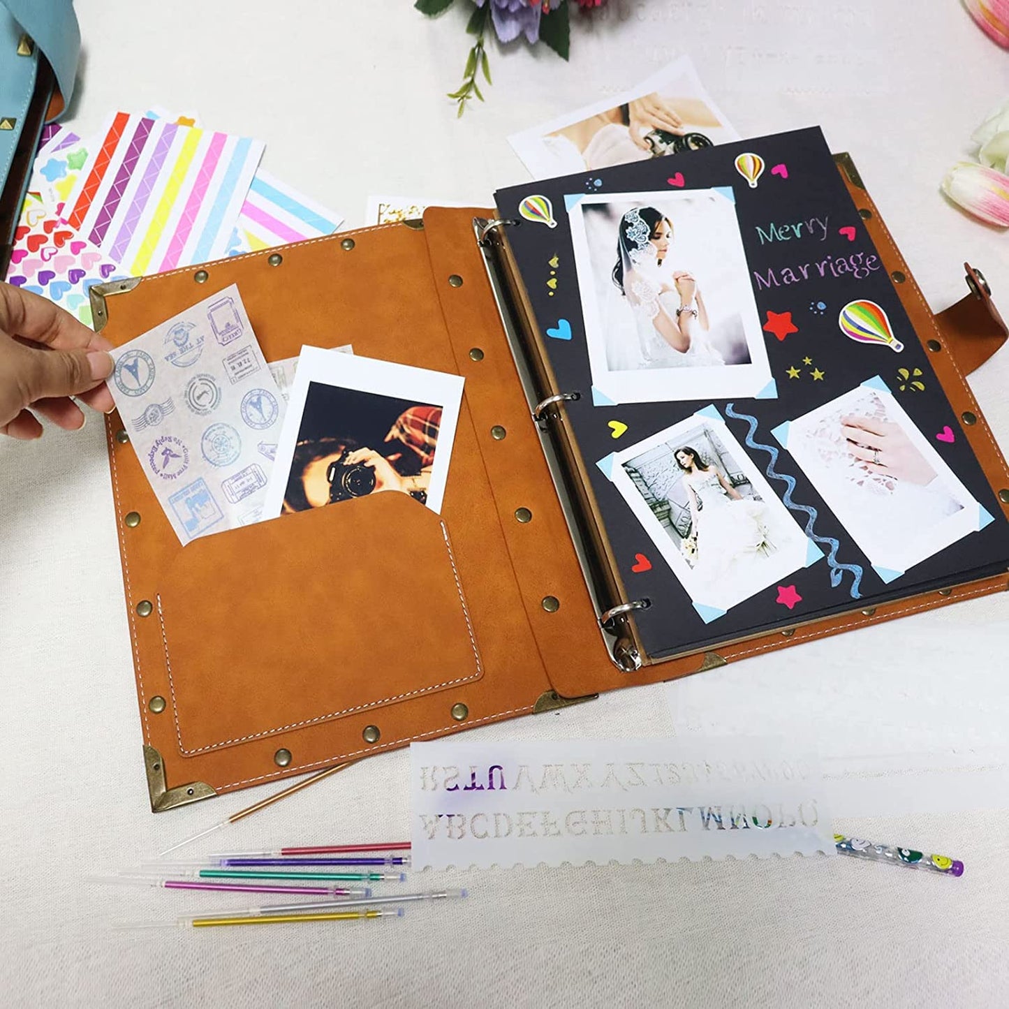 ZEEYUAN Leather Scrapbook Album 60 Pages Love Memory Photo Album 8.5x11 inch, Travelling Journal Scrap Book Family Scrapbook Scrapbooking Supplies Kits Gift for Couples Anniversary Wedding
