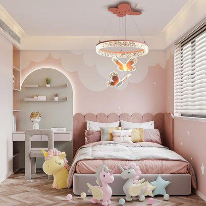 MinMinCheng Butterfly Pendant Light for Girls Bedrooms – 3D Butterfly LED Chandelier with Dimmable 58W Hanging Lamps, Pink Kids Room Lighting Fixture for Playrooms, Nurseries & Princess-Themed Décor