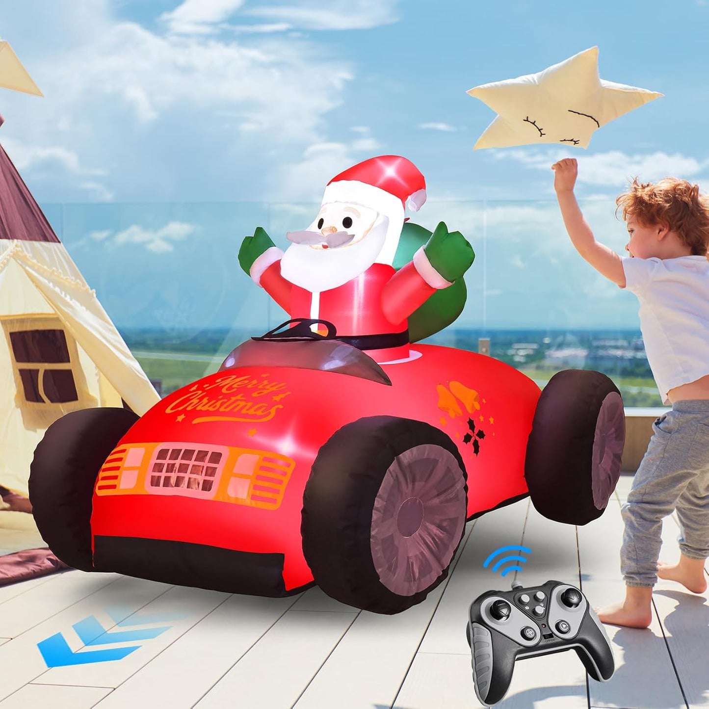 3.5FT 360Rotation, KLYLOP RC Inflatable Santa Claus Outdoor with Auto Inflate, Christmas Inflatables Santa Toys Car