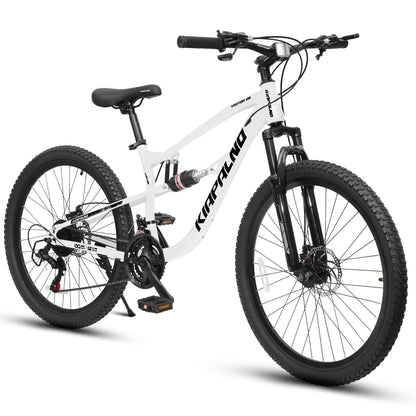 Ecarpat 26 inch Mountain Bike Full Suspension, 21 Speeds Dual Disc Brake Men Boys Bike for 10+ Years, Carbon Steel Frame, Trail Beach Snow Commuter City Bikes, Birthday Gift Choice