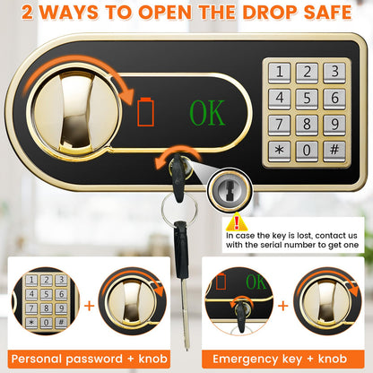 31.5"H Large Drop Safe Box for Business, Anti-Theft Depository Safe with Drop Slot, Digital Keypad, Spare Key and Removable Shelf, Heavy-duty Commercial Safes for Business Cash Documents Home