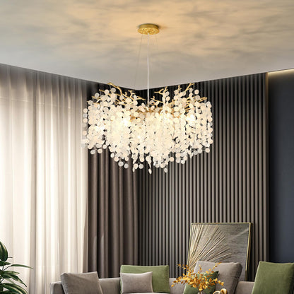 VBKK 32 Inch Gold Crystal Chandelier, 10-Light Coastal Chandeliers for Dining Room, Large Modern Tree Branch Light Fixtures, Seashell Chandelier for Entryway Foyer Bathroom Living Room, E12