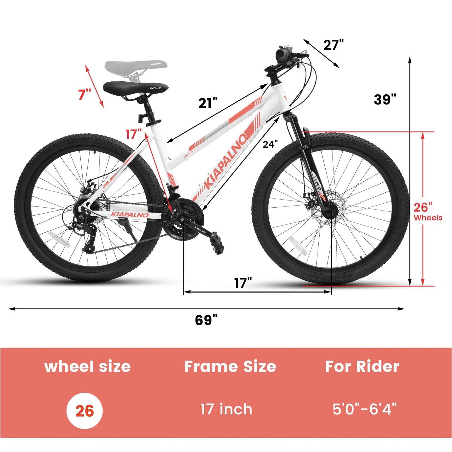 Ecarpat Women's Mountain Bike 26 Inch Wheels, 21-Speed Trail Commuter City Mountain Bikes, 17" Carbon Steel Frame Female Bicycles Disc Brakes Front Fork, White