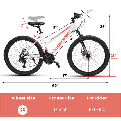 Ecarpat Women's Mountain Bike 24/26 Inch Wheels, 21-Speed Trail Commuter City Mountain Bikes, 15"/17" Carbon Steel Frame Female Bicycles Disc Brakes Front Fork