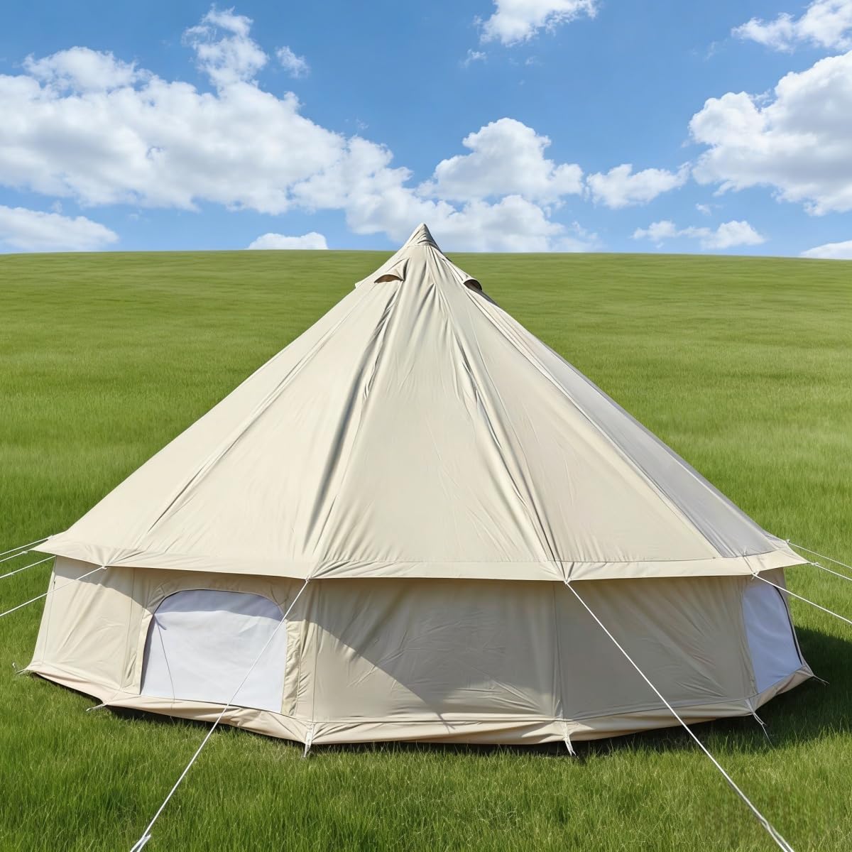 Outdoor Camping 13ft/16.4ft Oxford Bell Tent with Sewn-in Groundsheet for 4-8 Persons, Large Glamping 4M/5M Yurt Tent with Stove Jack for Winter Camping (16.4FT(5 Meter Bell Tent))