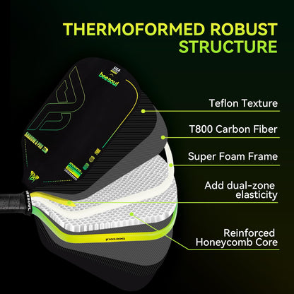 Beesoul Professional Pickleball Paddles – 4th Gen Thermoformed Core– Charged Surface Technology for Power & Feel – T800 Carbon Fiber – USAPA Approved - NFC Chip