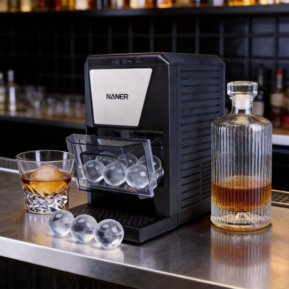 Naner 2" Clear Ice Ball Maker with IcyGem Technology,2 pcs in 50 Mins,60 pcs/Day,Sphere Ice Maker,Self-Cleaning,with Ice Tong for Bar Whiskey & Bourbon