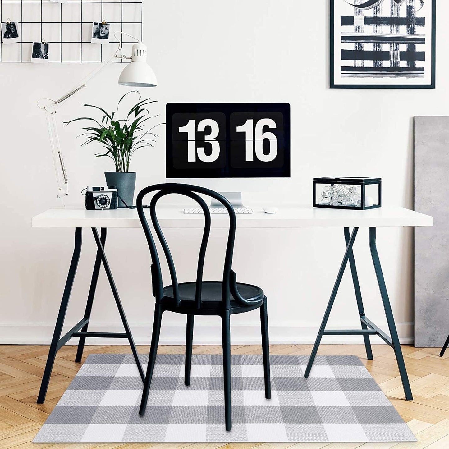 KOZYFLY Buffalo Plaid Rug 27.5x43 Inches, Grey and White Hand Woven Cotton Washable Indoor Rug
