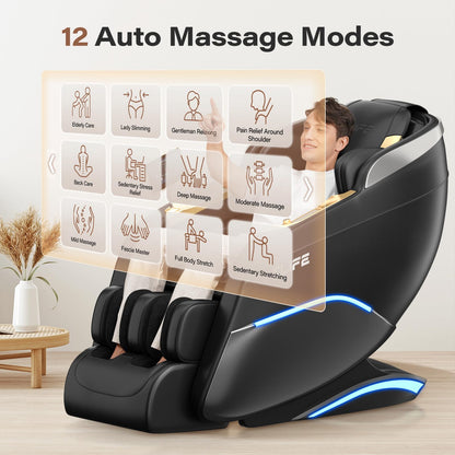 TLIFE Massage Chair Full Body, 160°Zero Gravity Recliner with Body Scan, 50" SL-Track Shiatsu Massage Chair, Fixed Point Massage, Foot Rollers, 12 Auto Modes, Deep Yoga Stretch, Heating, Black