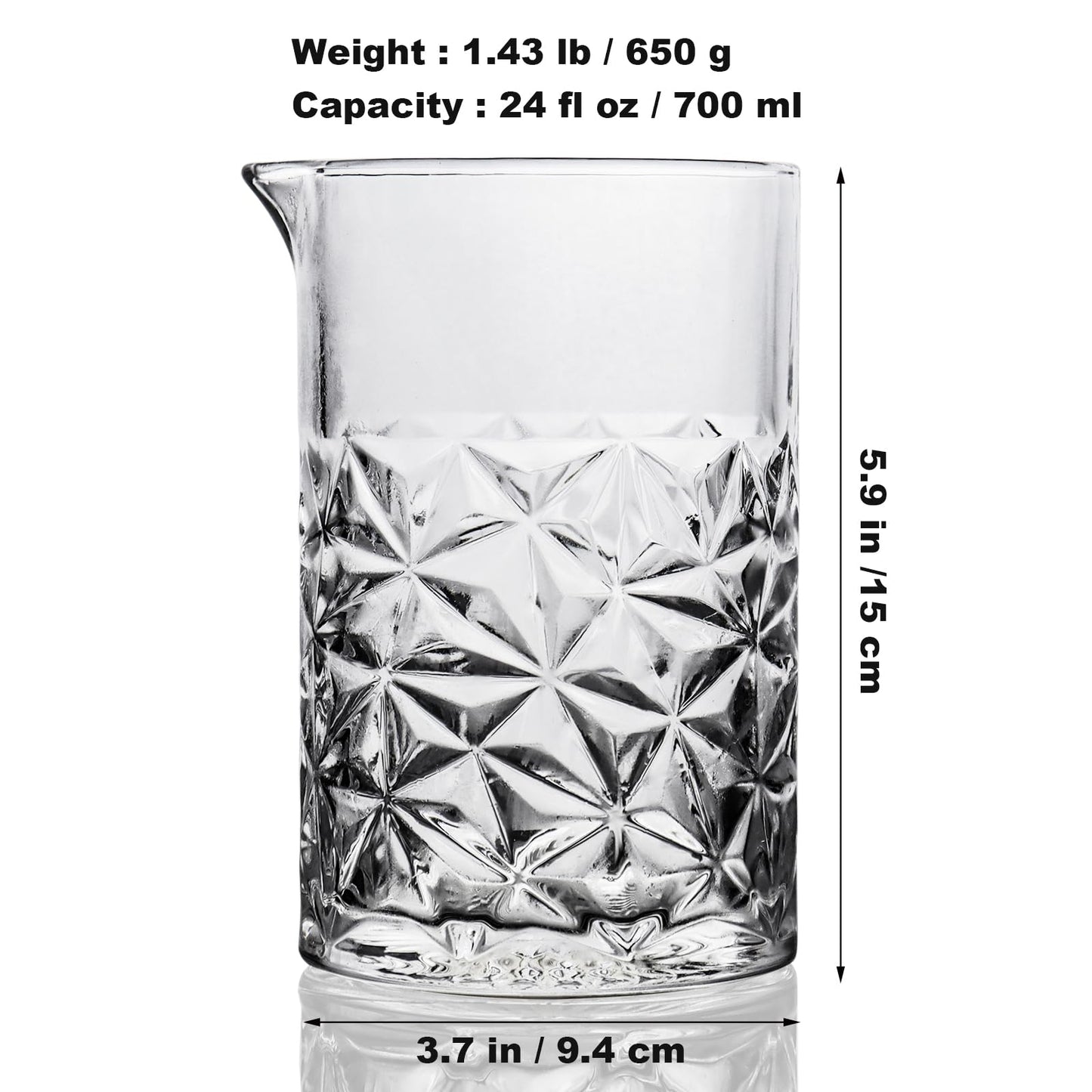 Cocktail Mixing Glass Kit, 24 OZ Crystal Stirring Glass with Stainless Steel Bar Tools – 2 OZ 1 OZ Jigger, Muddler, Strainer, Spoon, Recipe – Bartender Gifts for Men, Elegant Barware for Home & Party