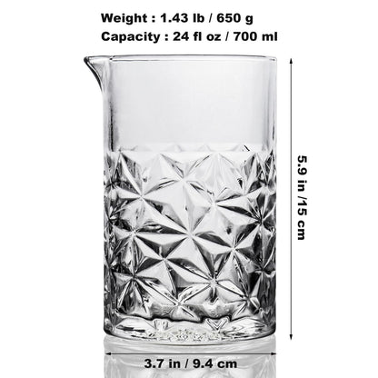 Cocktail Mixing Glass Kit, 24 OZ Crystal Stirring Glass with Stainless Steel Bar Tools – 2 OZ 1 OZ Jigger, Muddler, Strainer, Spoon, Recipe – Bartender Gifts for Men, Elegant Barware for Home & Party