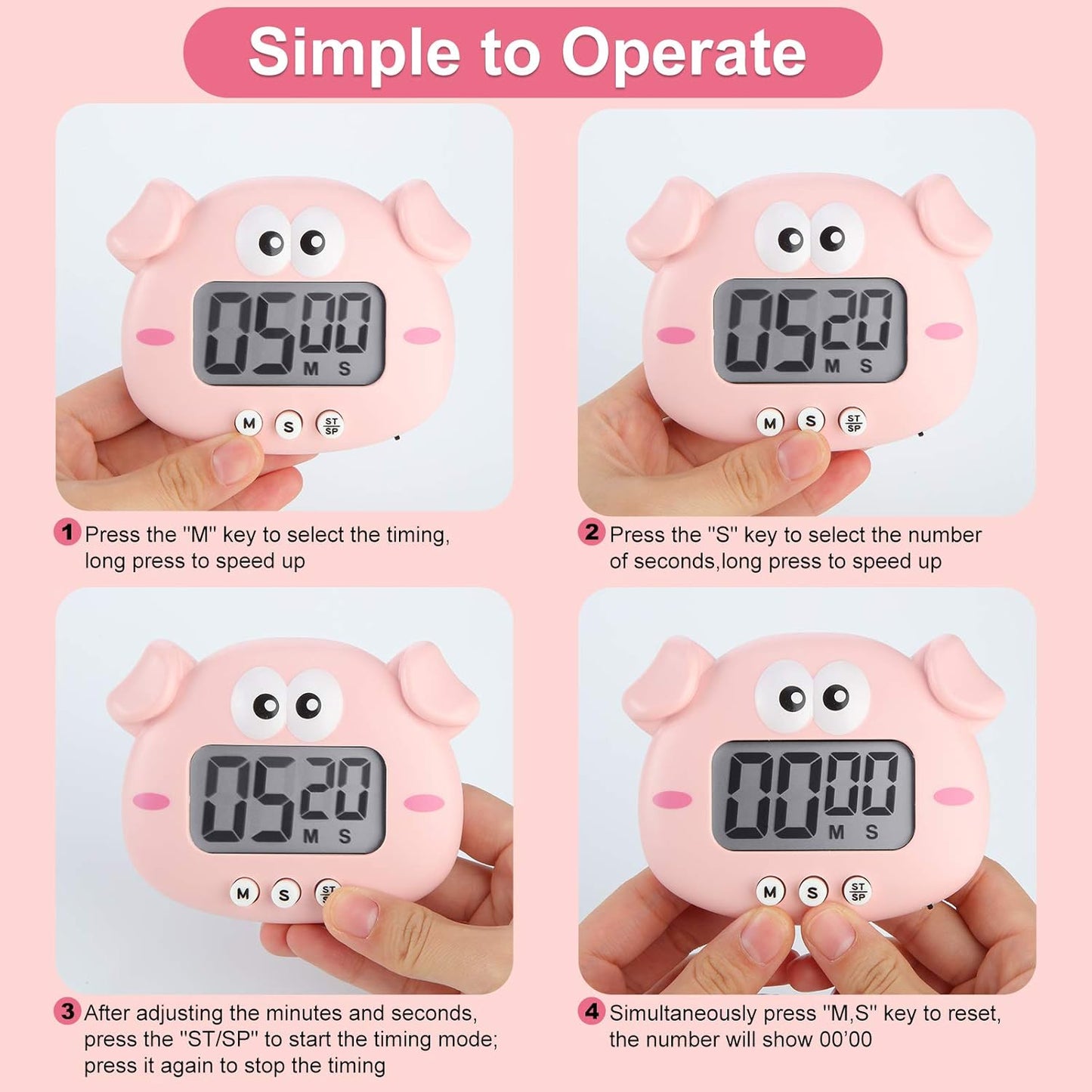Weewooday 2 Pieces Cute Cartoon Animal Digital Kitchen Timers with Magnetic Backs for Teachers Cooking