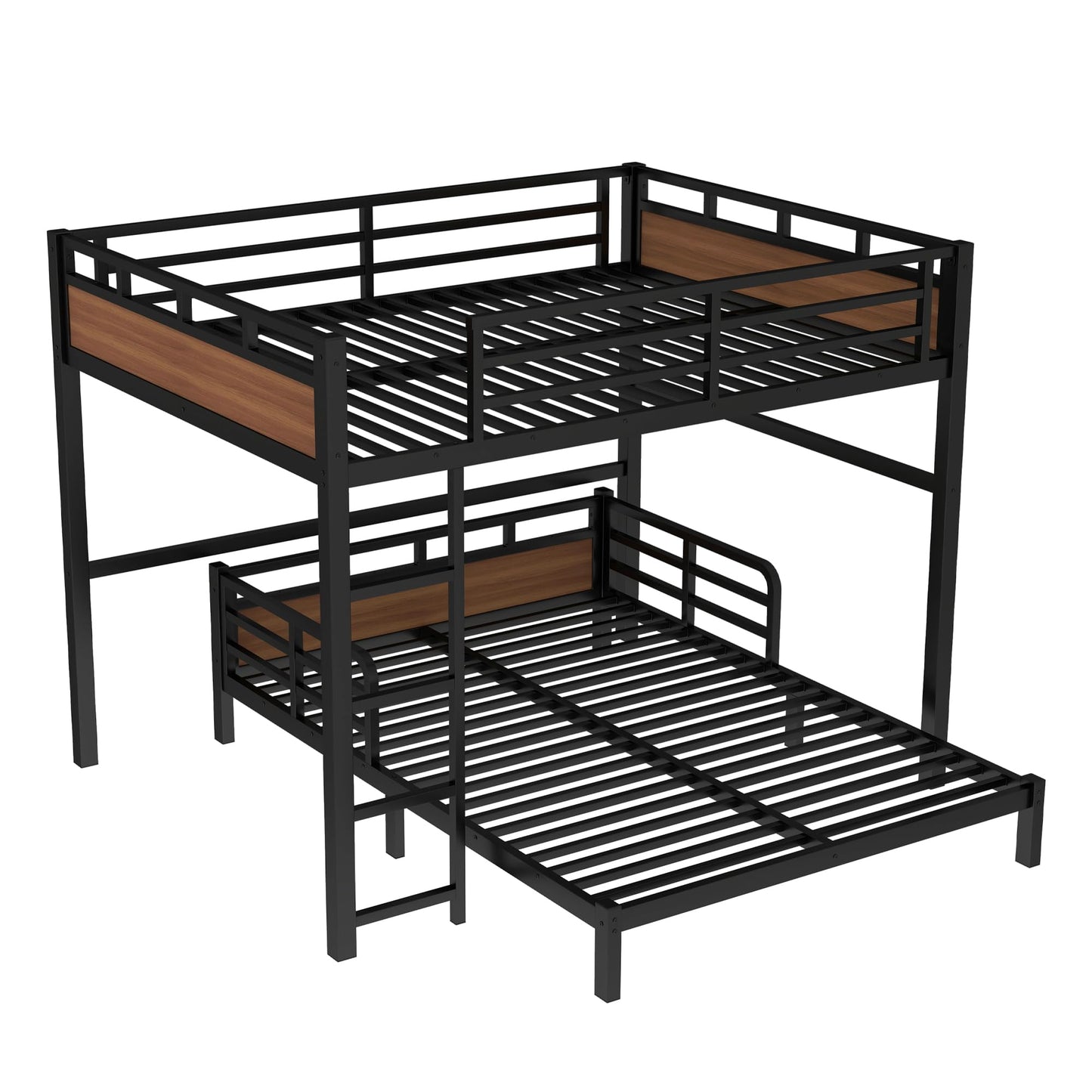 Bellemave Detachable Bunk Bed Queen Over Queen, Metal Bunk Bed with Guardrails, Queen Size Loft beds for Kids, Teens & Adults（Walnut Color）