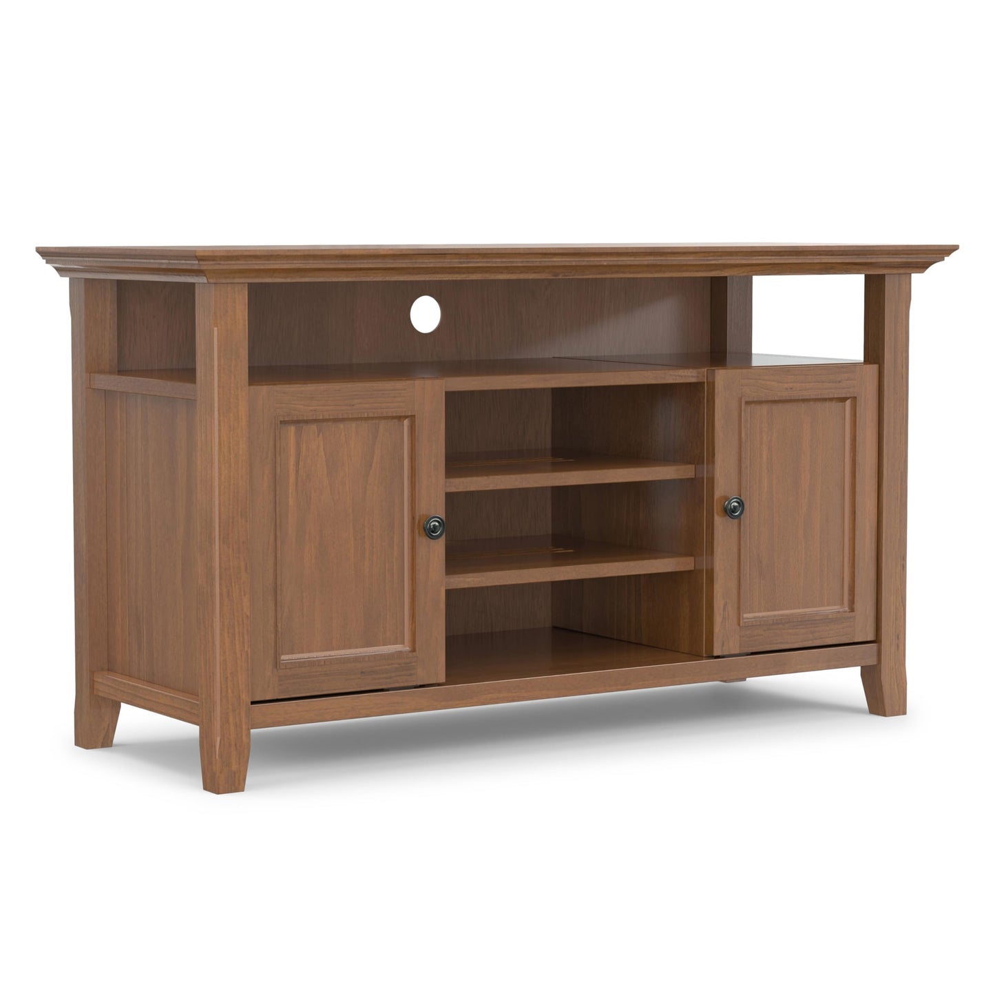 SIMPLIHOME Amherst TV Stand - 54 inch Wide Solid Wood Media Console in Medium Saddle Brown, Transitional Entertainment Center for Living Room for TVs up to 60 Inches with Shelves and Cable Management