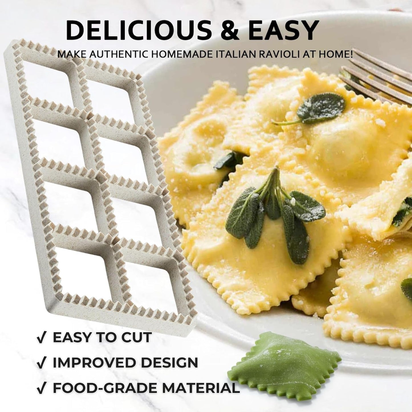 MUMSUNG Ravioli Maker Press, Ravioli Press Mold Set - Round, Heart, Square Ravioli Stamp Maker Cutter with Wood Rolling Pin, 2.6" Empanada Maker Press Kit and Ravioli Wheel 3 PCS