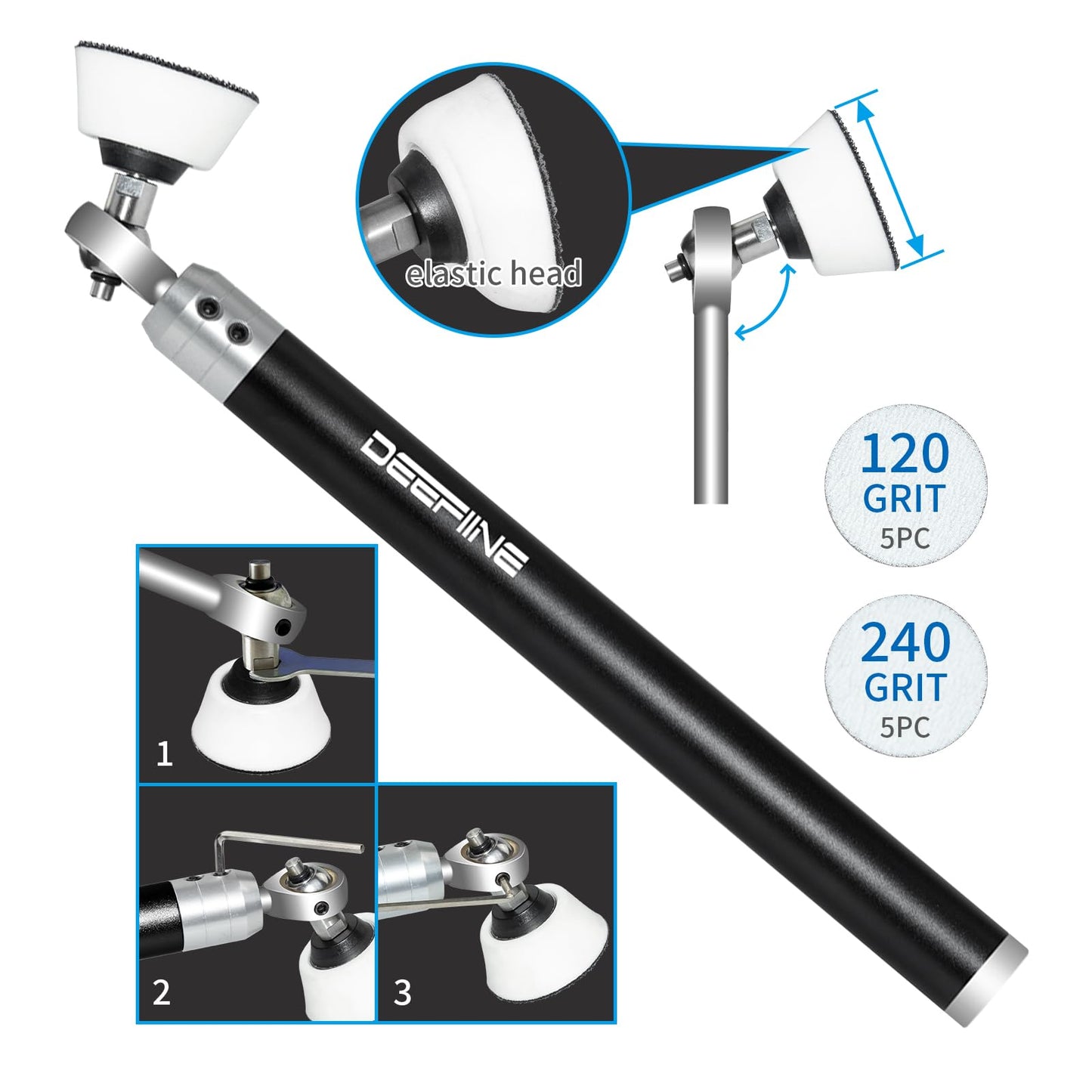 DEEFIINE Carbide Tip Wood Lathe Turning Tool set With Bowl Sander, Lathe Roughing and Finishing Hollowing Tool Interchangeable Aluminum Alloy Handle with 4pcs Carbide Inserts For Woodturning（Black）
