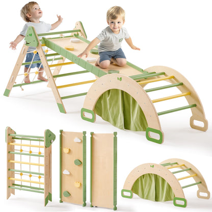 ROBOTIME 5 in 1 Toddler Climbing Toys, 3 Piece Pikler Climbing Set Toy for Toddlers, Inside Pikler Triangle Set, Montessori Climbing Set, Indoor Playground for Kids