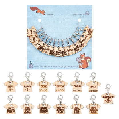 NBEADS 13 Pcs 13 Styles Wood T-Shirt Shaped Stitch Markers, Wooden Crochet Stitch Marker Locking Stitch Marker with Lobster Clasp Knitting Crocheting Accessories for Marking Direction Guidelines