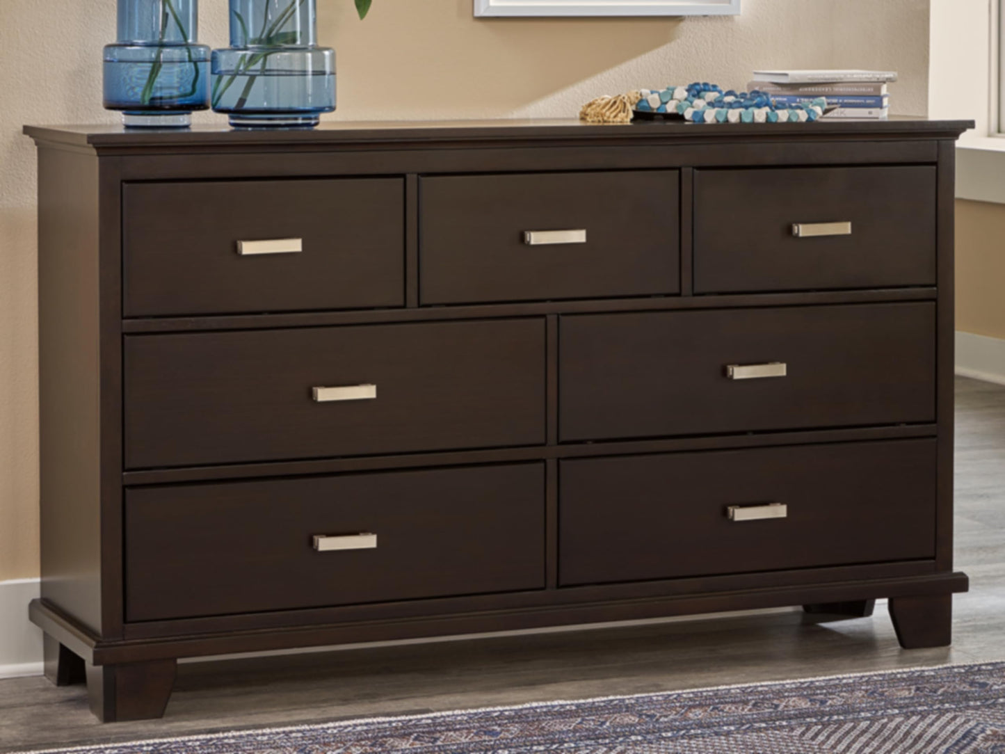 Signature Design by Ashley Covetown Contemporary 7 Drawer Dresser with Safety Stop for Bedroom, Dark Brown