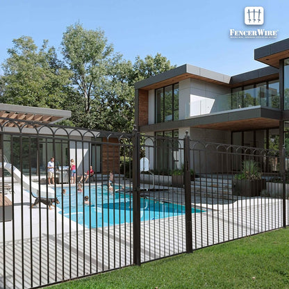 Fencer Wire 104FT Heavy Duty Arc Fence Barrier Kit, Anti-Rust Metal Steel Fence with 6FT Height X 5FT Width Panels, Gate, Posts, Connectors, Diameter Outdoor Fencing for Yard, Pool, Patio