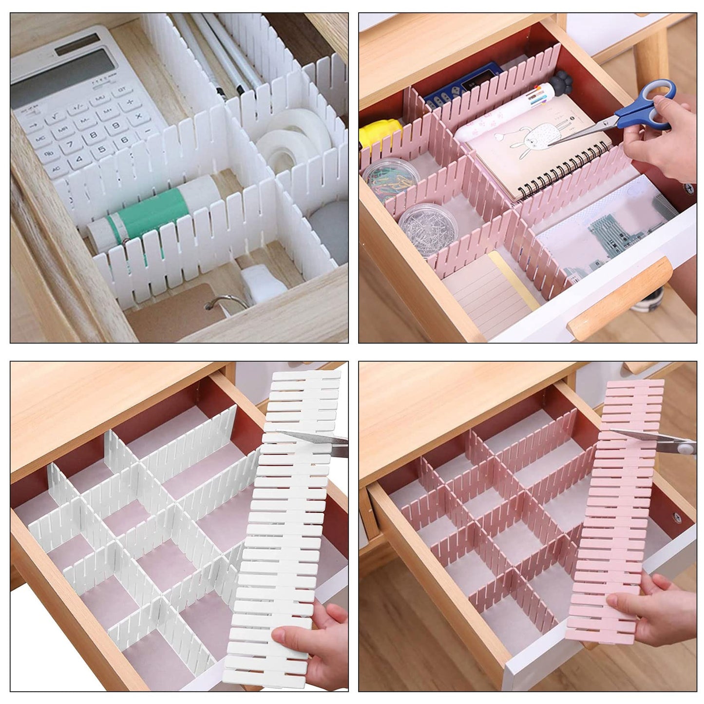 MUKCHAP 72-Piece DIY Grid Drawer Organizer - 12.6 Inch Adjustable Drawer Dividers for Sock, Underwear, Scarf - 36 White, 36 Pink
