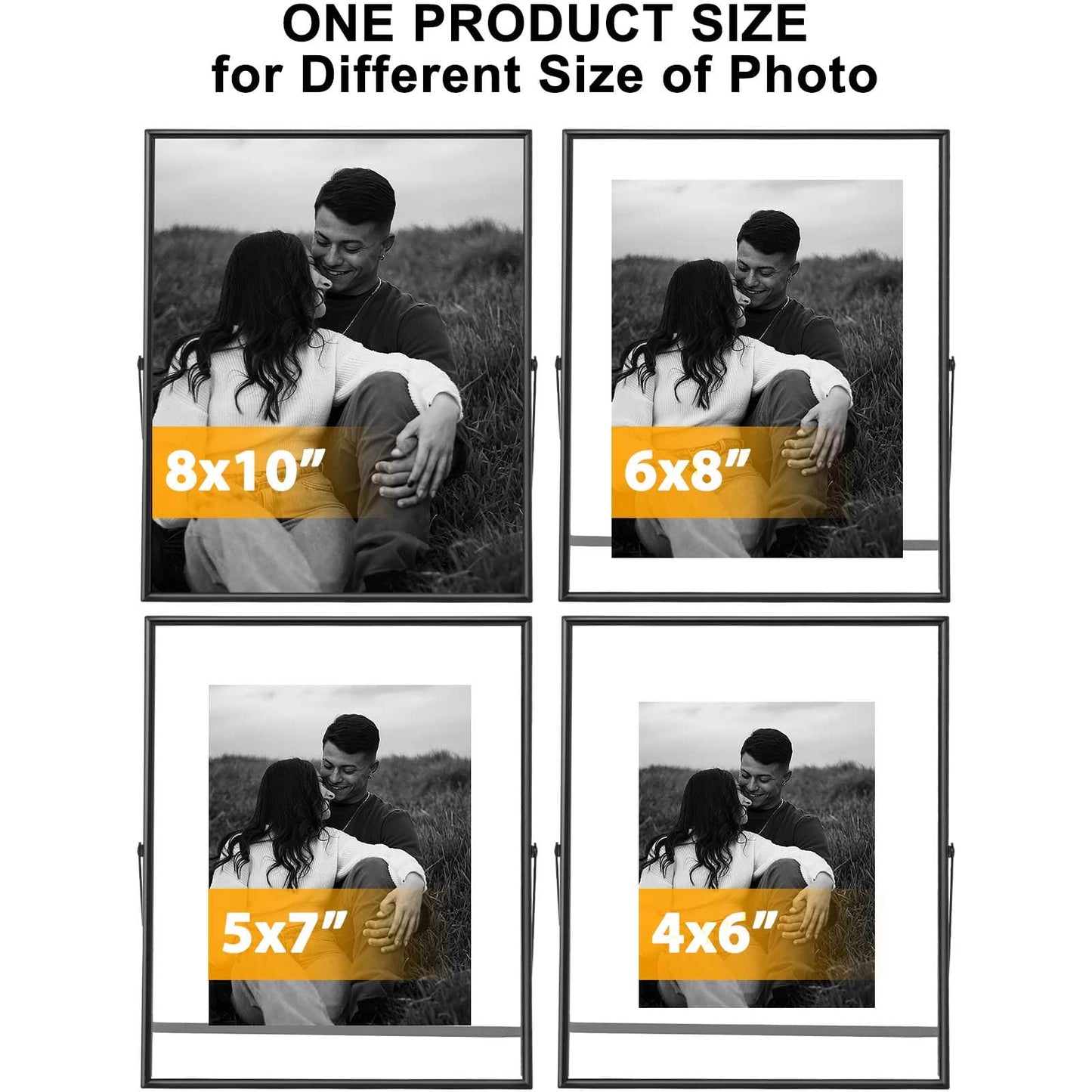 Qiannhee 8x10 Floating Frames Set of 2, Double Glass Desktop Picture Frames, Holds Multiple Photo Sizes, Photo Frame with Metal Stand