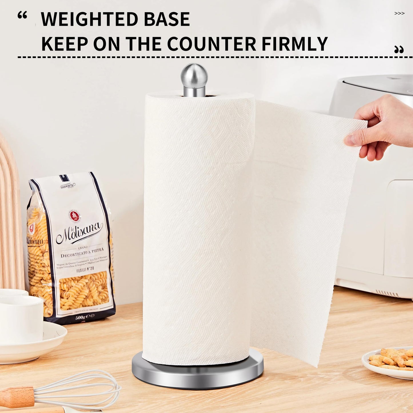 Paper Towel Holder Countertop, Paper Towel Holder with Solid Weighted Base, for Standard and Large Size Rolls